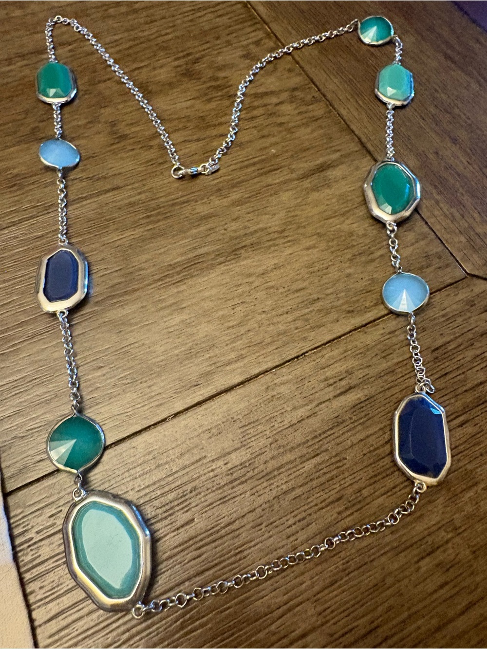 Premier Designs Multi-Blue & Green Long Statement Necklace